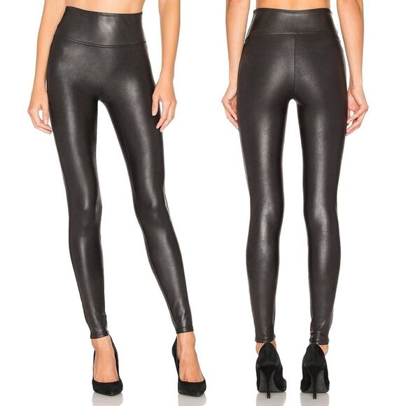 Spanx Faux Leather Leggings Black Coated Slimming Pull On XL NWT 2437 - Picture 1 of 14